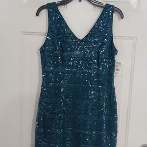 SD Collection Sequin Cocktail Dress NWT Teal Above Knee Sheath Style